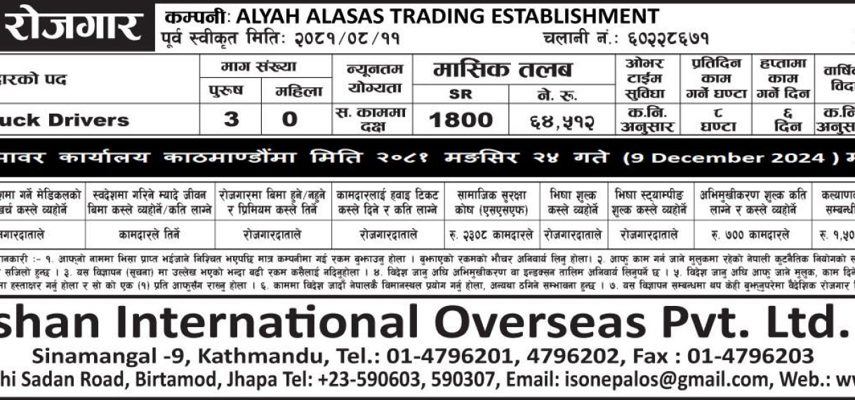 Alyah alasas trading establishment-Mangsir 11,2081